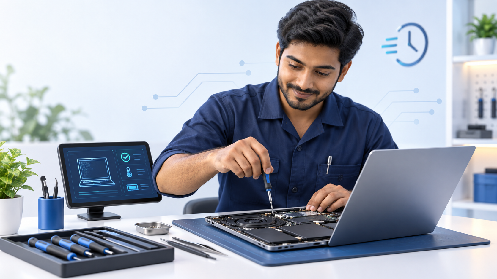 REPO technician repairing a laptop